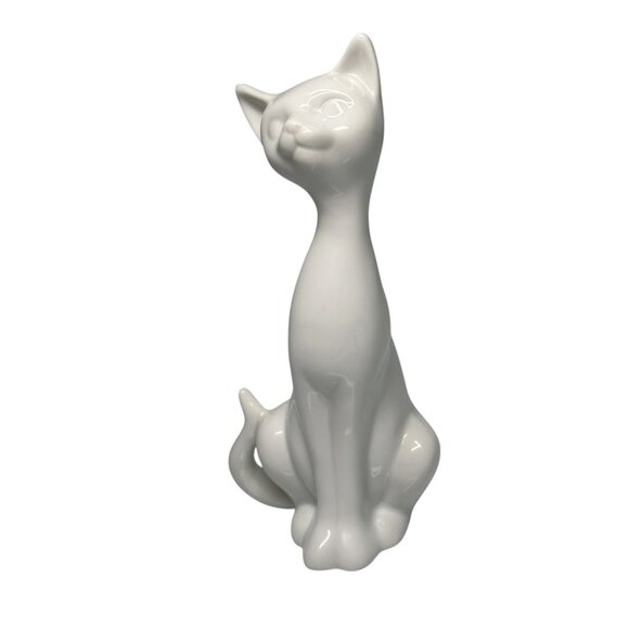 Vintage OMC Siamese Cat Figurine Japan Porcelain White Mid Century Modern 7 1/2" - Picture 6 of 15